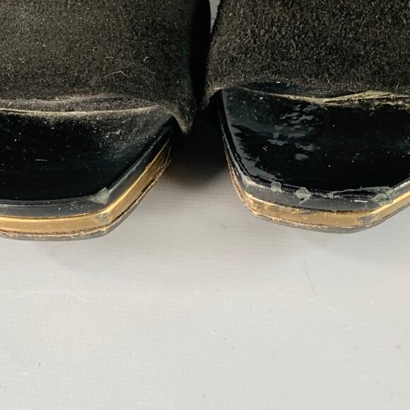 GUCCI Size 8.5 Black Gold Suede Patent Leather Ankle Sandals - Picture 9 of 11